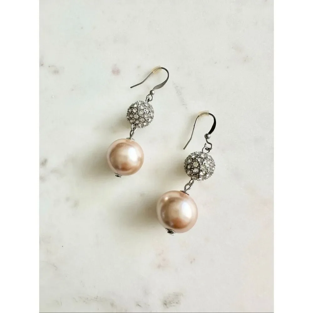 Light pink and rhinestone dangle earrings